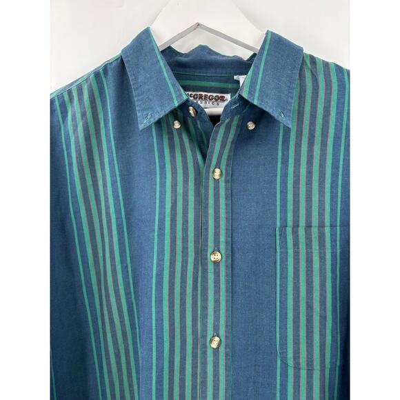McGregor Classics Button Down Shirt Mens 2XL XXL Blue Green Striped Long Sleeves - Picture 5 of 16